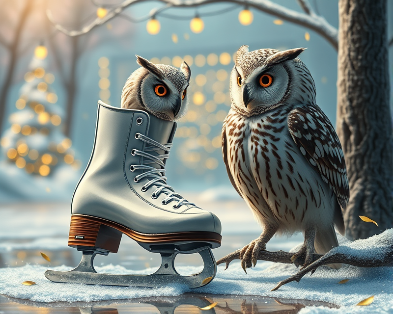 ice skate, owl, cell phone